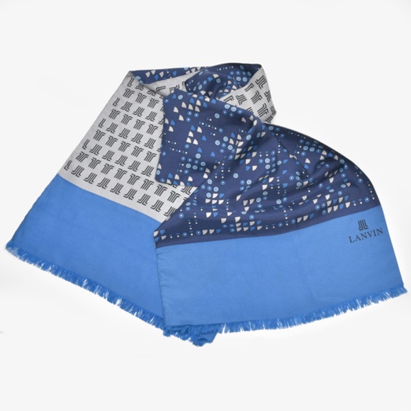 LANVIN Vintage Iconic Logo Reversible Silk Scarf 13" x 50" - Picture 6 of 8